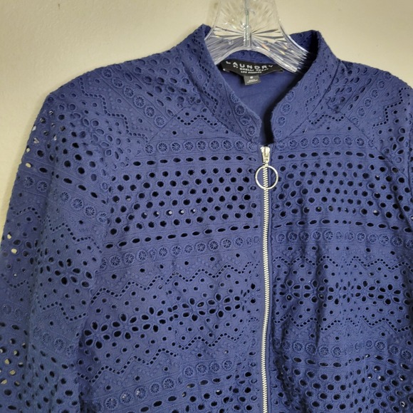 Laundry by Shelli Segal Eyelet Bomber Jacket‎ Full Zip Blue Size 8 - Picture 2 of 9